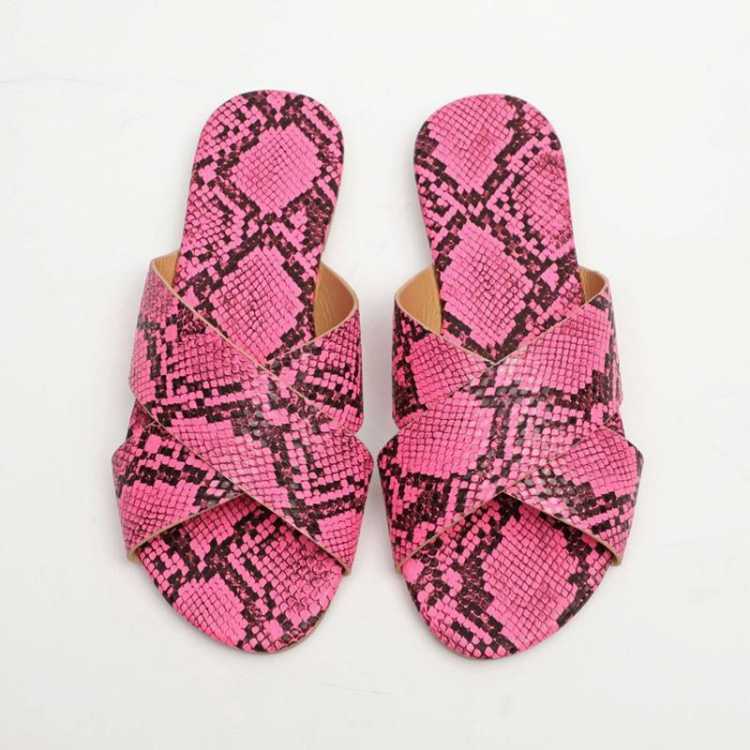 Fashion Women Sandals Snake Print Flat Sandals Slip On Shallow Flat Shoes Casual Ladies Platform Sandals Outdoor Holiday Slipper