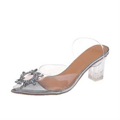 Sapato Traspare Transparent Sandals Female Fairy Wind Summer Thin Heels Back Empty Crystal High Heels Shoes