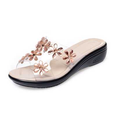 Women's Slippers Wedge With Large Size 41 42 43 New Shiny Flowers Women's Slides Non slip Casual Fashion Mom slippers
