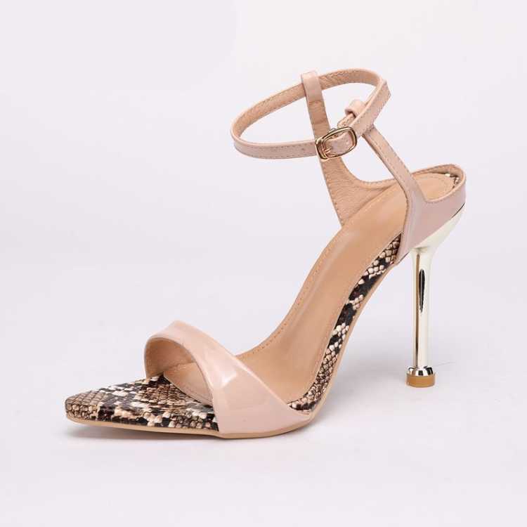 In the summer of 2021, women's new snakeskin color matching fine ultra high heels wear ladies' sandals with fish mouth