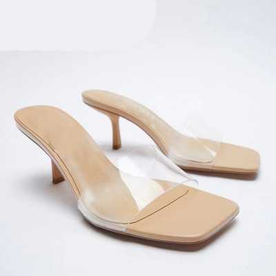 Brand Designer 2021 Summer Women's Shoes One Word Transparent Women Sandals High Thin Heels Sandals For Female