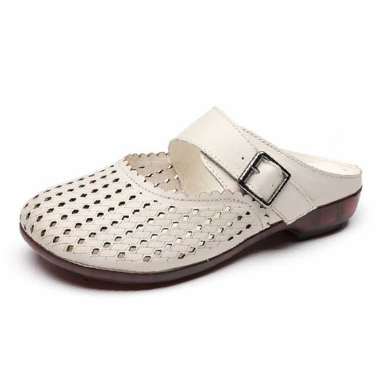 2021 Brand Design Genuine Leather Wrap Toes Slippers Women's Buckle Flat With Shoes Woman Retro Casual Outside Slides