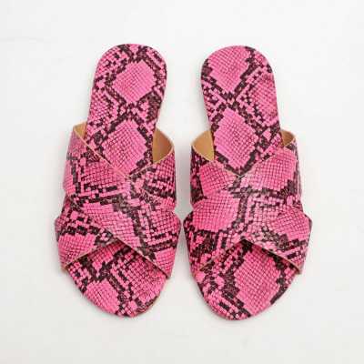 Fashion Women Sandals Snake Print Flat Sandals Slip On Shallow Flat Shoes Casual Ladies Platform Sandals Outdoor Holiday Slipper