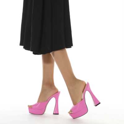 Women Shoes Slippers Large Size Slippers Multi Color Patent Leather Thick Soled Ultra heels Thin Heel
