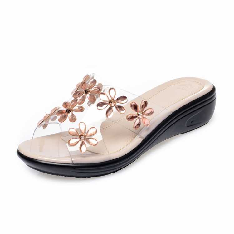 Women's Slippers Wedge With Large Size 41 42 43 New Shiny Flowers Women's Slides Non slip Casual Fashion Mom slippers